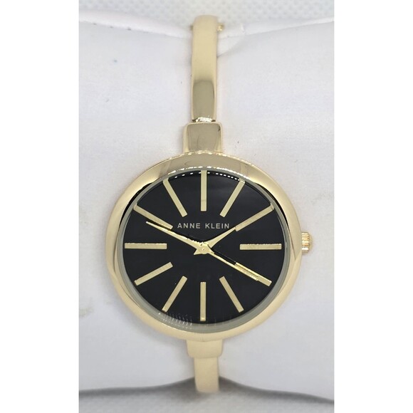 Anne Klein Accessories - Women's Anne Klein Gold Tone Black Dial AK/1470G PC21J Bangle Bracelet Watch 09